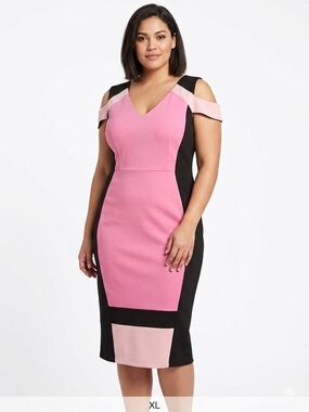 NWT New York & Company Cold-Shoulder Colorblock Sheath Dress - Pink & Black